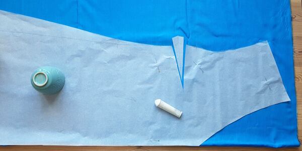Pin the pattern piece to the fabric and trace with chalk shift dress pattern, diy shift dress, how to make a shift dress